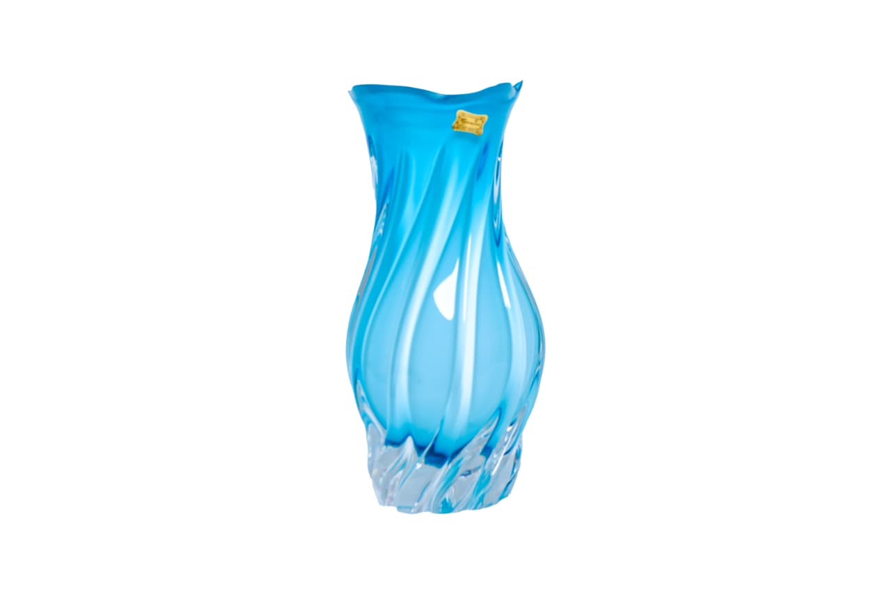 Vase en verre bleu azur avec stries torsadées
