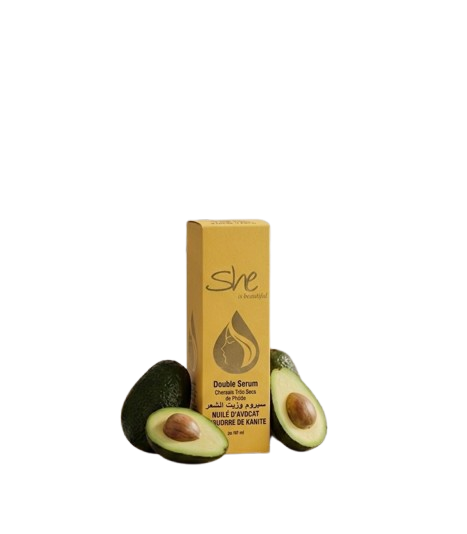She is beautiful Double Sérum Avocat & Beurre de Karité – Nutrition Ultra-Riche Cheveux Très Secs et Crépus