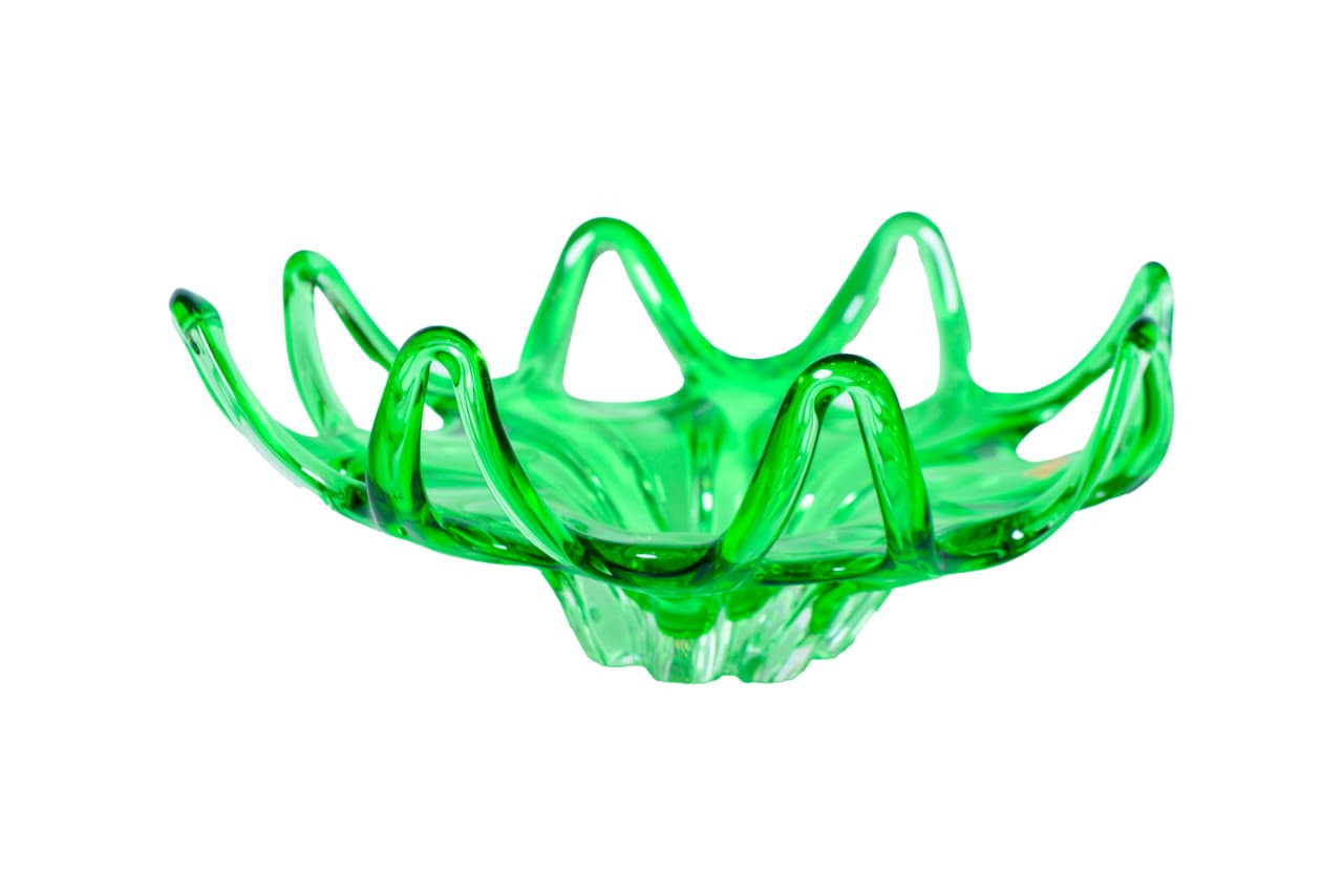 Coupe décorative en verre vert – Forme ondulée