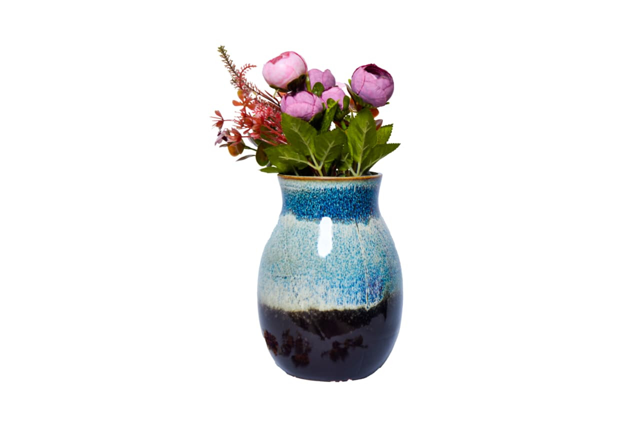 Vase en céramique bicolore bleu et noir